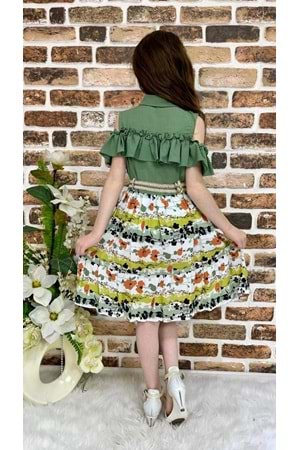 Çiçekli Viskon Gömlek Yaka Yazlık Kız Çocuk Elbise