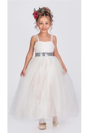 Sırt Gipeli Tütü Etek Kız Çocuk Saten Parti Abiye Elbise MNK0340