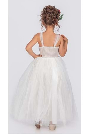 Sırt Gipeli Tütü Etek Kız Çocuk Saten Parti Abiye Elbise MNK0340