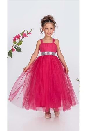 Sırt Gipeli Tütü Etek Kız Çocuk Saten Parti Abiye Elbise MNK0340