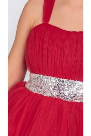 Sırt Gipeli Tütü Etek Kız Çocuk Saten Parti Abiye Elbise MNK0340