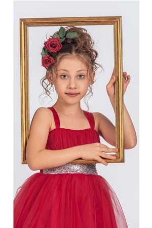 Sırt Gipeli Tütü Etek Kız Çocuk Saten Parti Abiye Elbise MNK0340