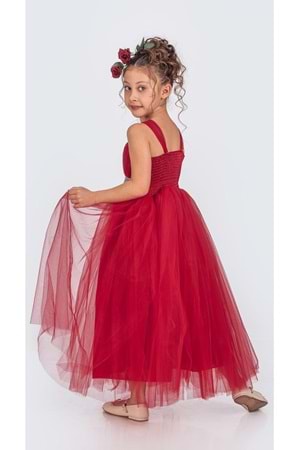 Sırt Gipeli Tütü Etek Kız Çocuk Saten Parti Abiye Elbise MNK0340