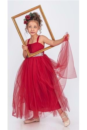 Sırt Gipeli Tütü Etek Kız Çocuk Saten Parti Abiye Elbise MNK0340