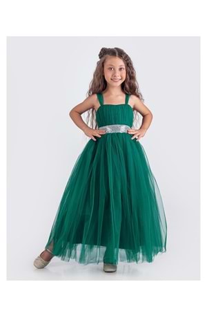 Sırt Gipeli Tütü Etek Kız Çocuk Saten Parti Abiye Elbise MNK0340