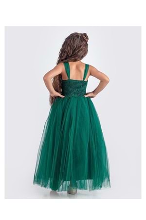 Sırt Gipeli Tütü Etek Kız Çocuk Saten Parti Abiye Elbise MNK0340