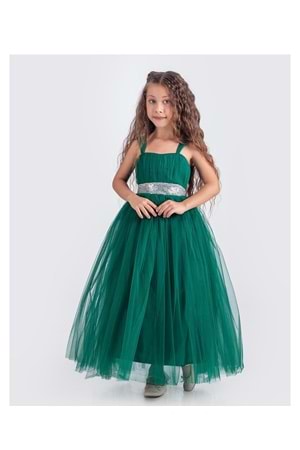 Sırt Gipeli Tütü Etek Kız Çocuk Saten Parti Abiye Elbise MNK0340