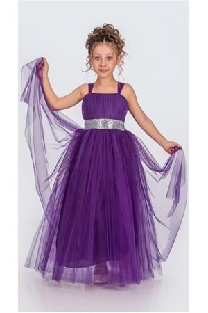 Sırt Gipeli Tütü Etek Kız Çocuk Saten Parti Abiye Elbise MNK0340