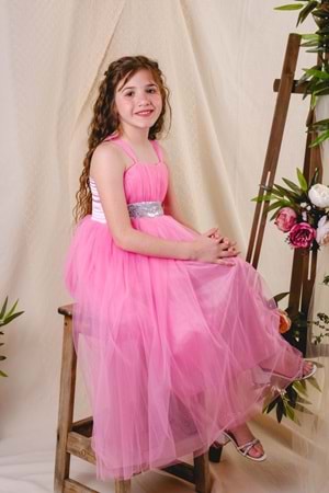 Sırt Gipeli Tütü Etek Kız Çocuk Saten Parti Abiye Elbise MNK0340