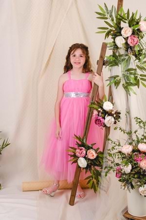 Sırt Gipeli Tütü Etek Kız Çocuk Saten Parti Abiye Elbise MNK0340