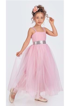 Sırt Gipeli Tütü Etek Kız Çocuk Saten Parti Abiye Elbise MNK0340