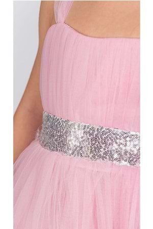 Sırt Gipeli Tütü Etek Kız Çocuk Saten Parti Abiye Elbise MNK0340