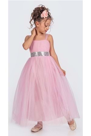 Sırt Gipeli Tütü Etek Kız Çocuk Saten Parti Abiye Elbise MNK0340