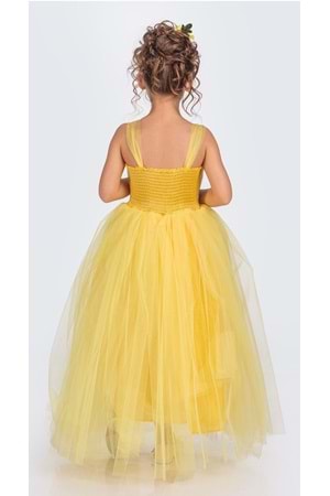 Sırt Gipeli Tütü Etek Kız Çocuk Saten Parti Abiye Elbise MNK0340