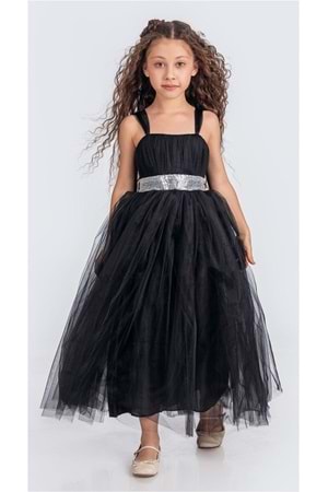 Sırt Gipeli Tütü Etek Kız Çocuk Saten Parti Abiye Elbise MNK0340