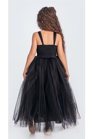 Sırt Gipeli Tütü Etek Kız Çocuk Saten Parti Abiye Elbise MNK0340