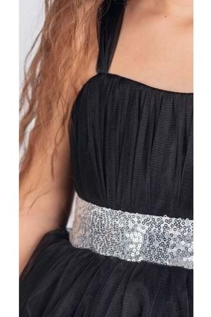 Sırt Gipeli Tütü Etek Kız Çocuk Saten Parti Abiye Elbise MNK0340