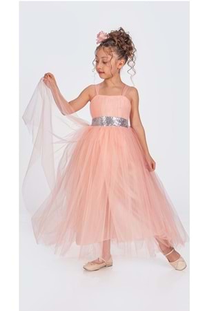 Sırt Gipeli Tütü Etek Kız Çocuk Saten Parti Abiye Elbise MNK0340