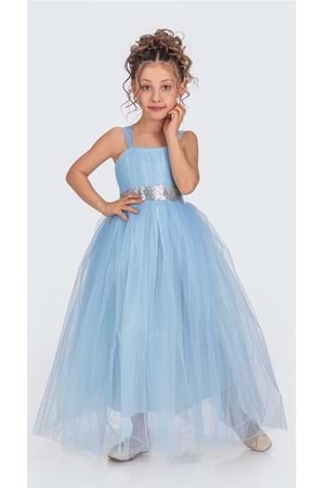 Sırt Gipeli Tütü Etek Kız Çocuk Saten Parti Abiye Elbise MNK0340