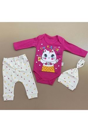 Kukuleta Şapkalı Badili 3lü Bebek Takımı Mnk0370