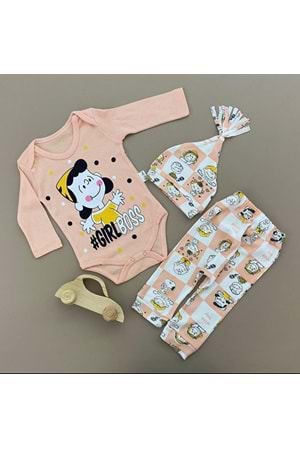 Penye Kukuleta Şapkalı Badili 3lü Bebek Takımı Mnk0371