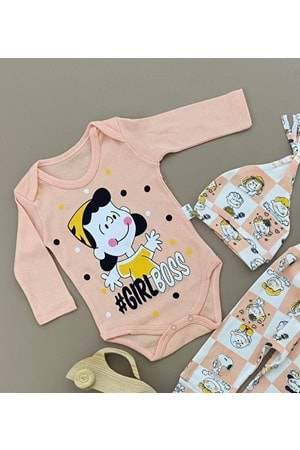 Penye Kukuleta Şapkalı Badili 3lü Bebek Takımı Mnk0371