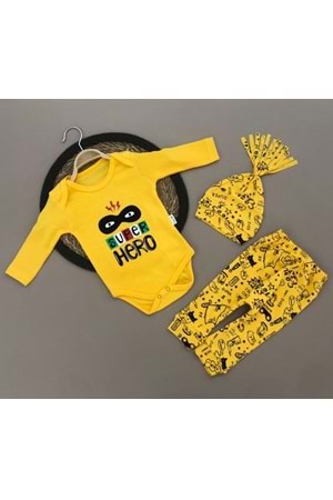 Super Hero Kukuleta Şapkalı Badili 3lü Bebek Takımı