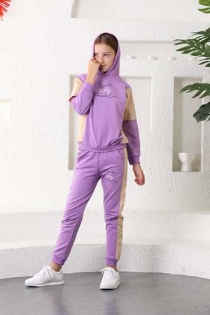 Bel Lastikli Likralı Kapşonlu Kız Çocuk Eşofman Takım