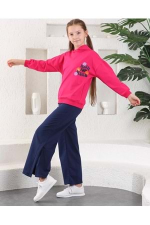 Çiçekli İspanyol Paça Garson Boy Salaş Model Kız Eşofman Takım MNK0394