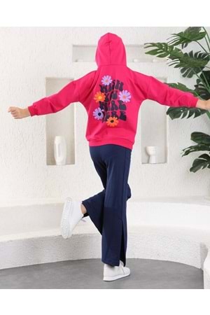 Çiçekli İspanyol Paça Garson Boy Salaş Model Kız Eşofman Takım MNK0394