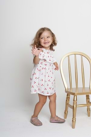 Meyve Baskılı Pamuklu Terikoton Kol Fisto Detay Kız Çocuk Yazlık Elbise MNK0406