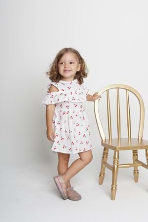 Meyve Baskılı Pamuklu Terikoton Kol Fisto Detay Kız Çocuk Yazlık Elbise MNK0406