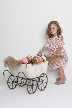 Meyve Baskılı Pamuklu Terikoton Kol Fisto Detay Kız Çocuk Yazlık Elbise MNK0406