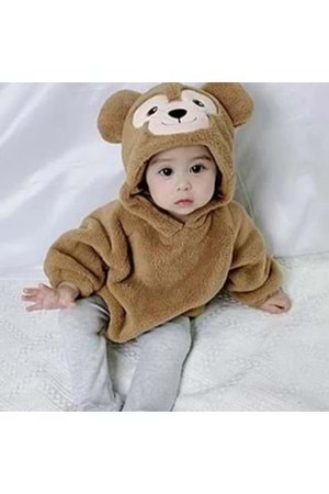 Kız Ve Erkek Çocuk İçin Kapüşonlu Bebek Peluş Çıtçıtlı Body MNK0410