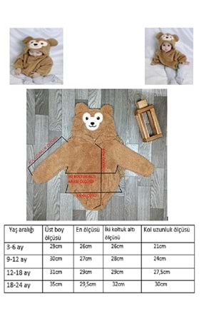 Kız Ve Erkek Çocuk İçin Kapüşonlu Bebek Peluş Çıtçıtlı Body MNK0410