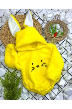 Kız Ve Erkek Çocuk İçin Kapüşonlu Bebek Peluş Çıtçıtlı Body MNK0410