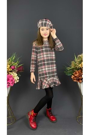 Kız Çocuk Şapkalı Kışlık Uzun Kol Elbise MNK0412
