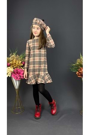 Kız Çocuk Şapkalı Kışlık Uzun Kol Elbise MNK0412