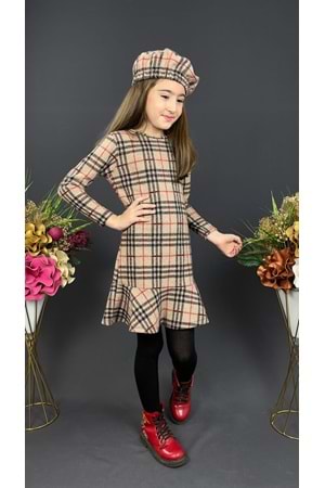 Kız Çocuk Şapkalı Kışlık Uzun Kol Elbise MNK0412