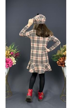 Kız Çocuk Şapkalı Kışlık Uzun Kol Elbise MNK0412