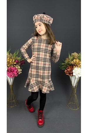 Kız Çocuk Şapkalı Kışlık Uzun Kol Elbise MNK0412