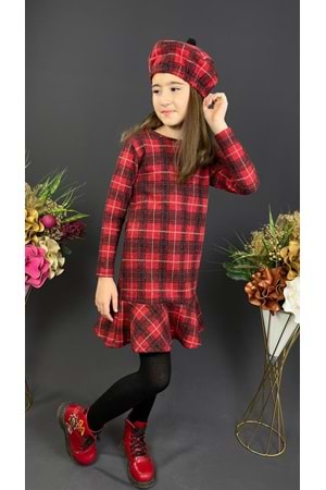 Kız Çocuk Şapkalı Kışlık Uzun Kol Elbise MNK0412