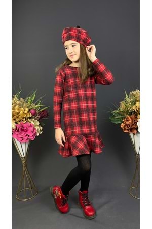 Kız Çocuk Şapkalı Kışlık Uzun Kol Elbise MNK0412