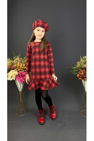 Kız Çocuk Şapkalı Kışlık Uzun Kol Elbise MNK0412