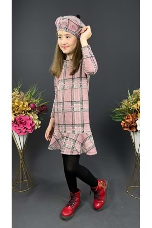Kız Çocuk Şapkalı Kışlık Uzun Kol Elbise MNK0412