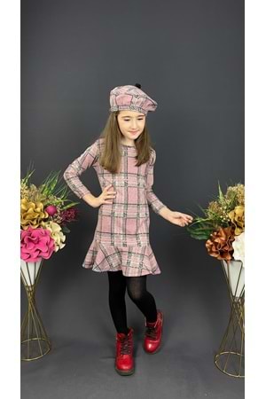 Kız Çocuk Şapkalı Kışlık Uzun Kol Elbise MNK0412