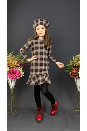 Kız Çocuk Şapkalı Kışlık Uzun Kol Elbise MNK0412