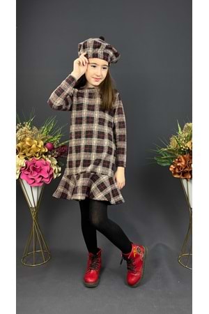 Kız Çocuk Şapkalı Kışlık Uzun Kol Elbise MNK0412