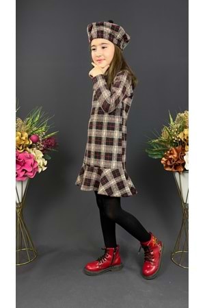 Kız Çocuk Şapkalı Kışlık Uzun Kol Elbise MNK0412