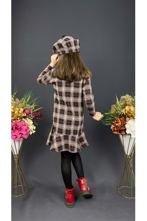 Kız Çocuk Şapkalı Kışlık Uzun Kol Elbise MNK0412